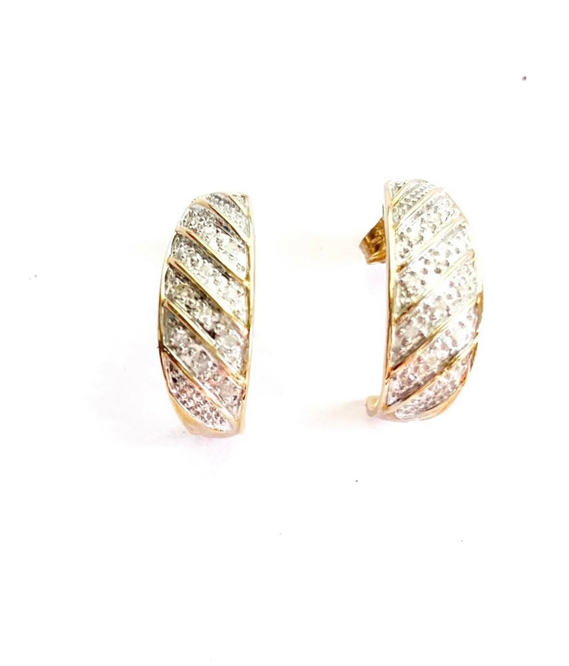 9ct 375 pre owned yellow gold and diamond half hoop earrings