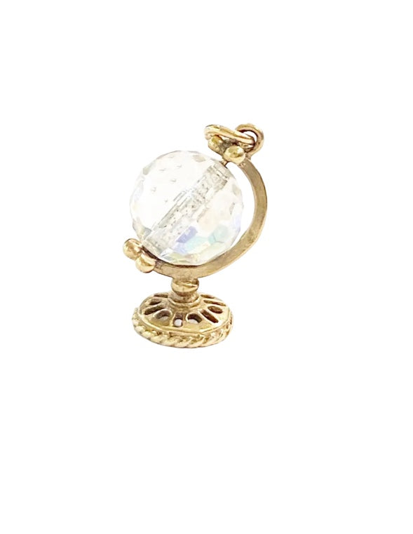 9ct vintage globe charm small with crystal