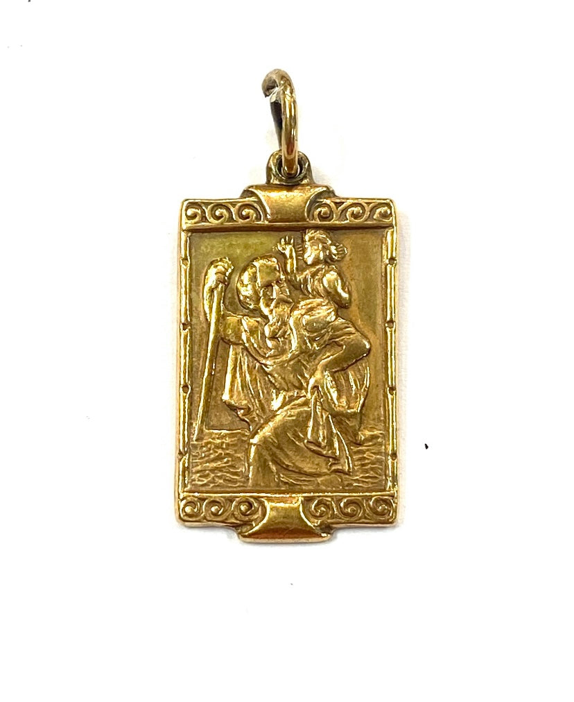 9ct 375 vintage gold rectangular St christopher pendant / charm circa 1968 4.3g