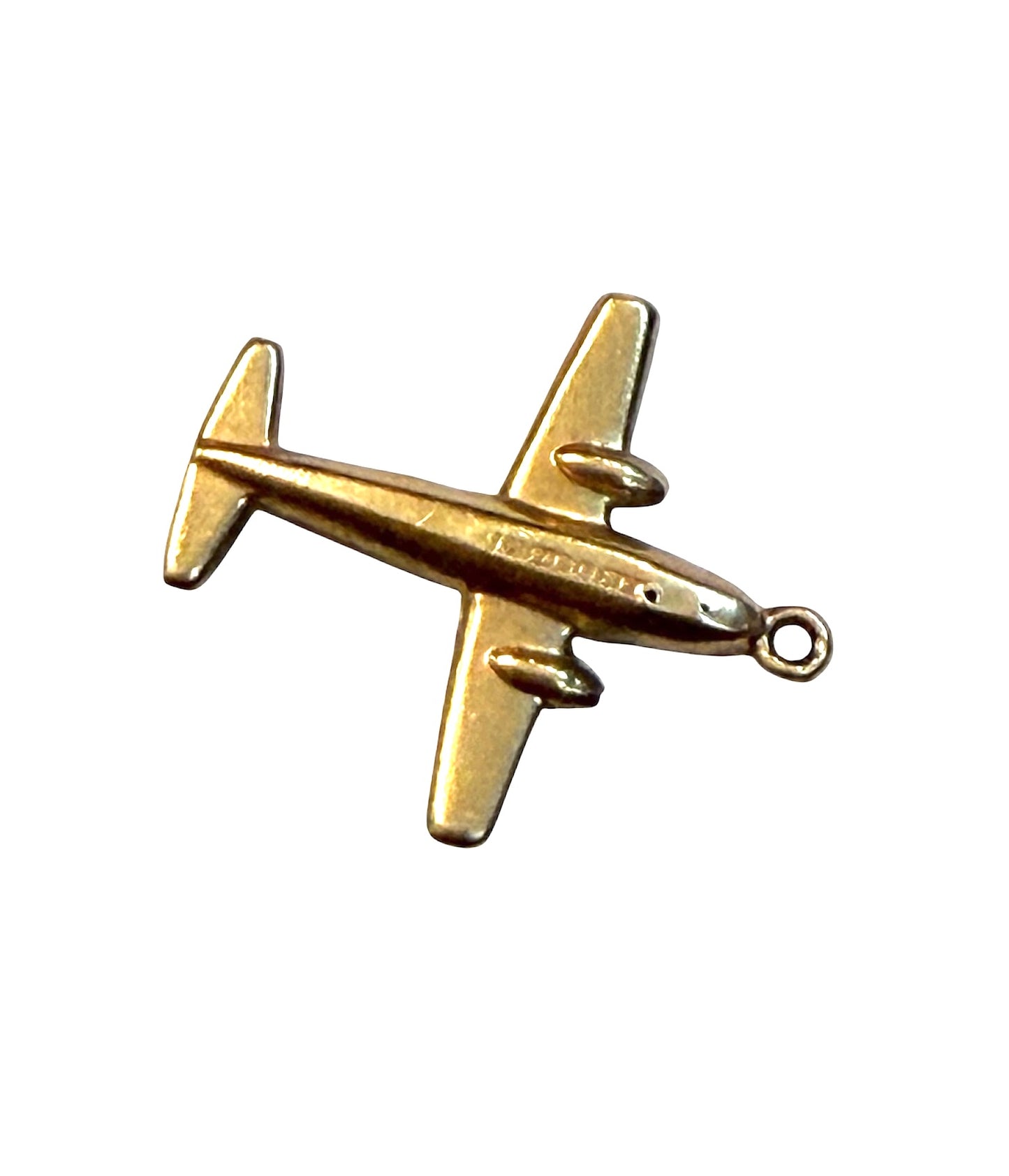 9ct vintage aeroplane charm, circa 1967 by WHc. hollow 0.64g