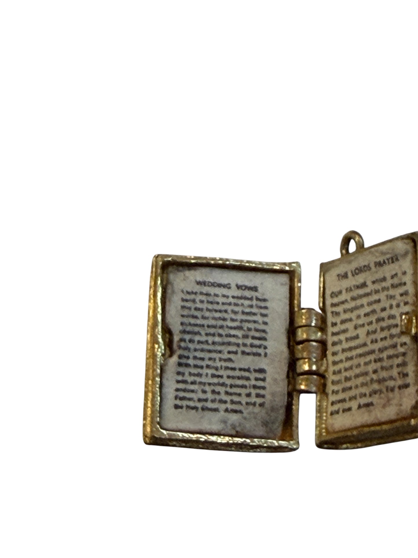 9ct vintage bible charm opening with wedding vows and the lords prayer 3.4g circa 1970
