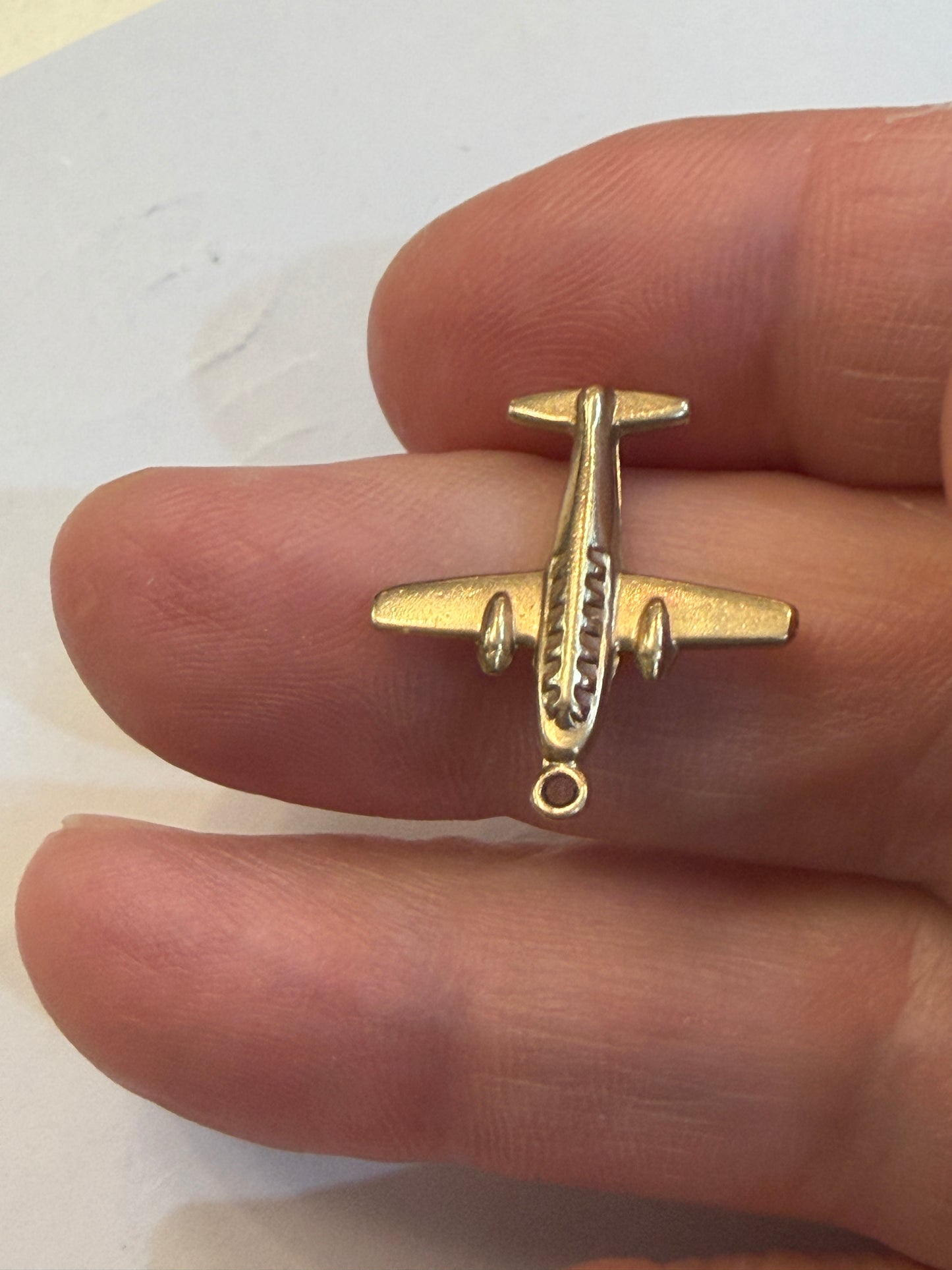 9ct vintage aeroplane charm, circa 1967 by WHc. hollow 0.64g