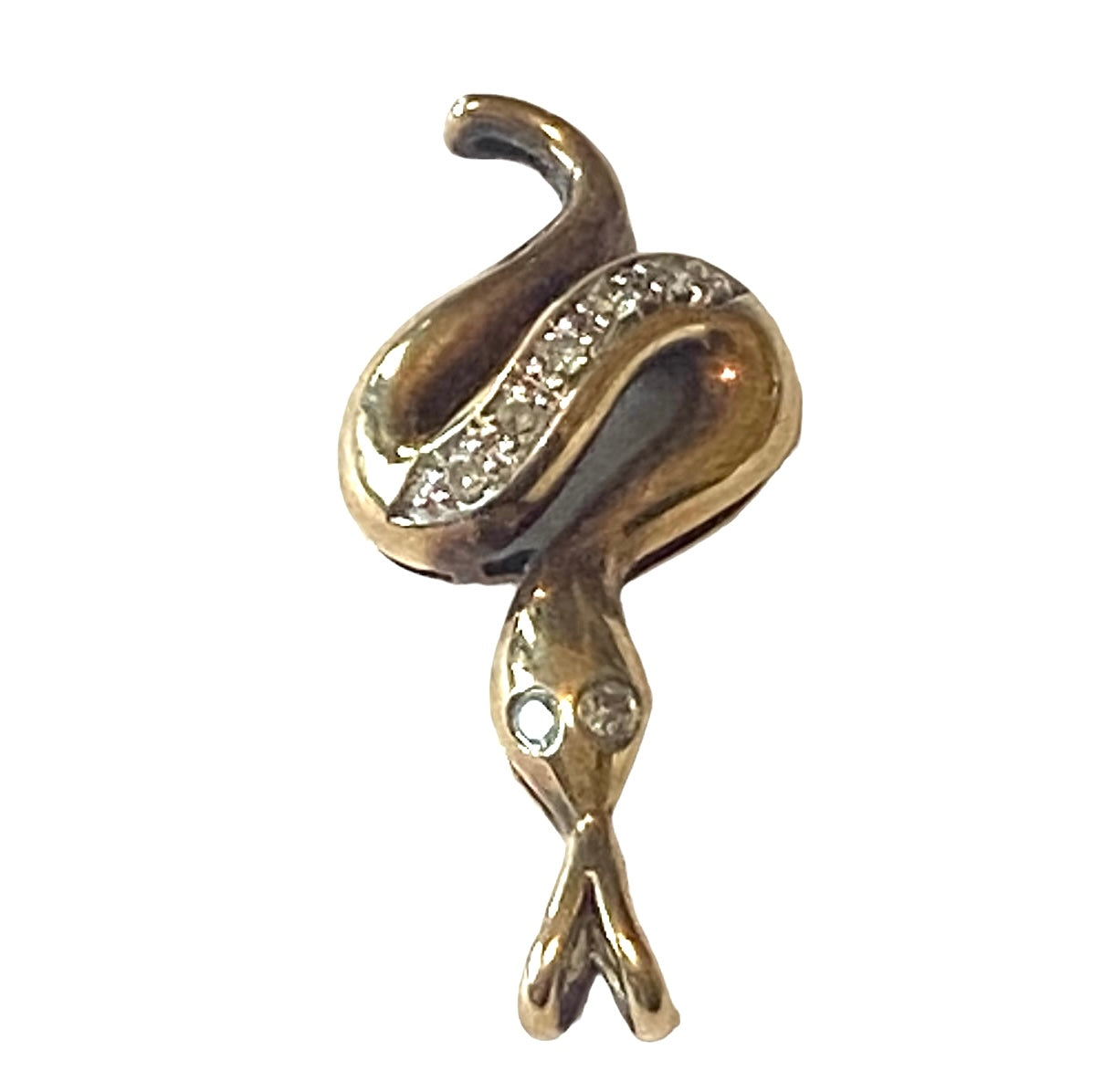 9ct vintage / pre owned snake pendant - charm with diamond body and eyes.