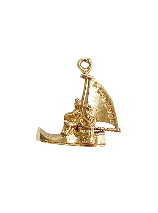 9ct shoe boat charm, vintage gold love boat 'I love you"