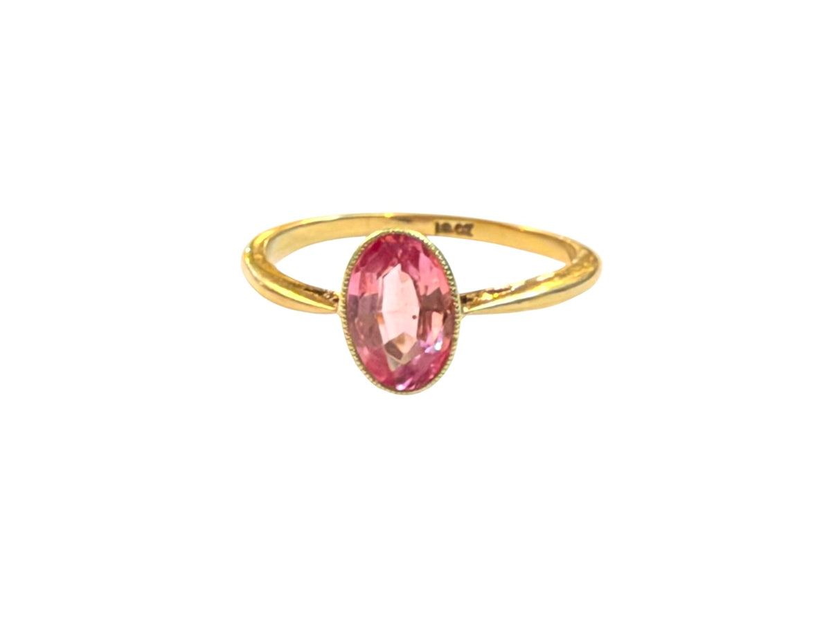 18ct vintage pink sapphire ring, 1ct sapphire, set in yellow gold ring size M1/2