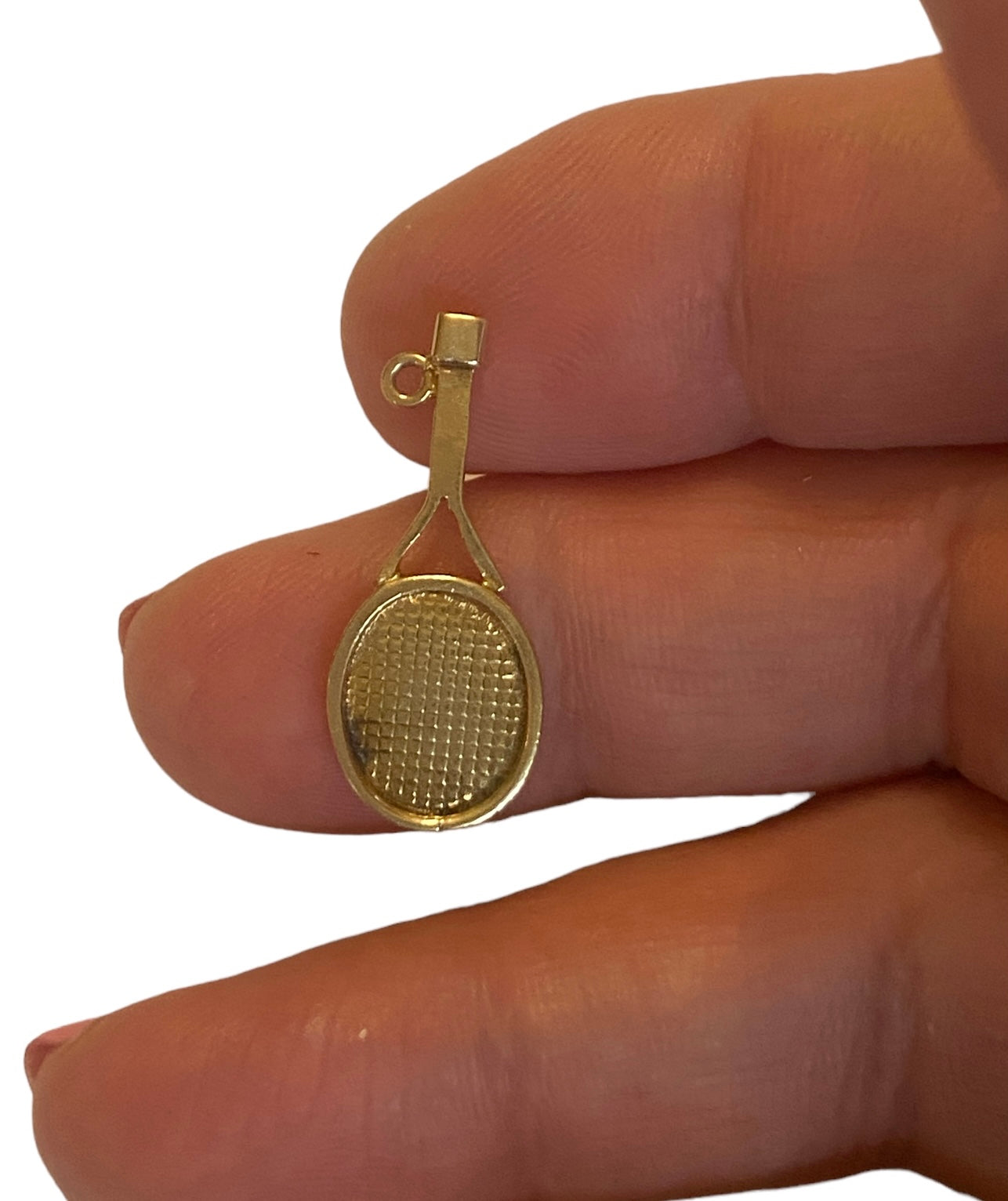 9ct vintage gold tennis racket charm with ball circa 1968
