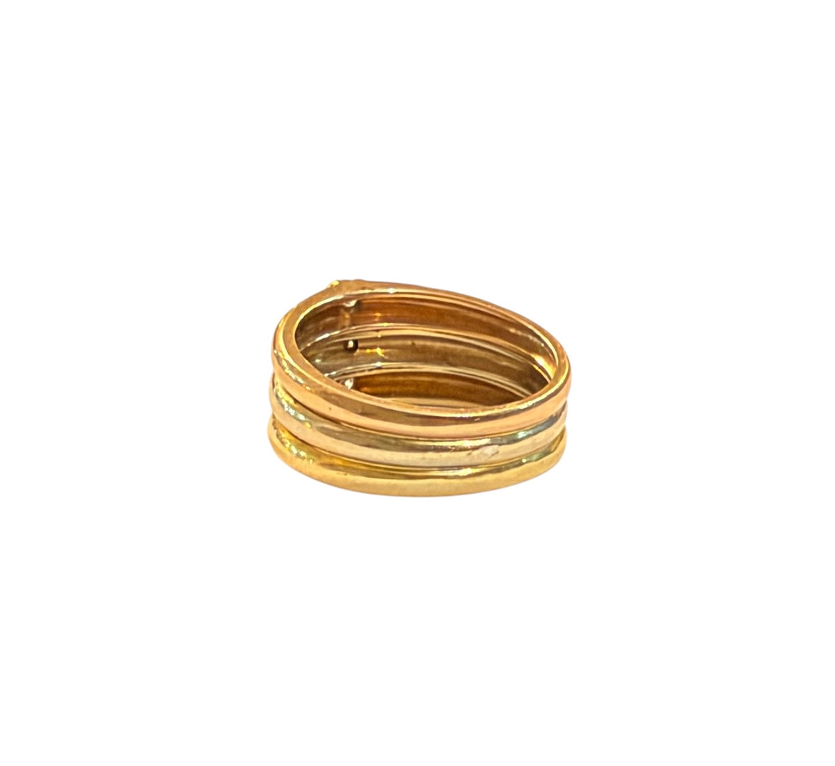 18ct vintage french ring, three colour gold and diamond. ring size M 1/2