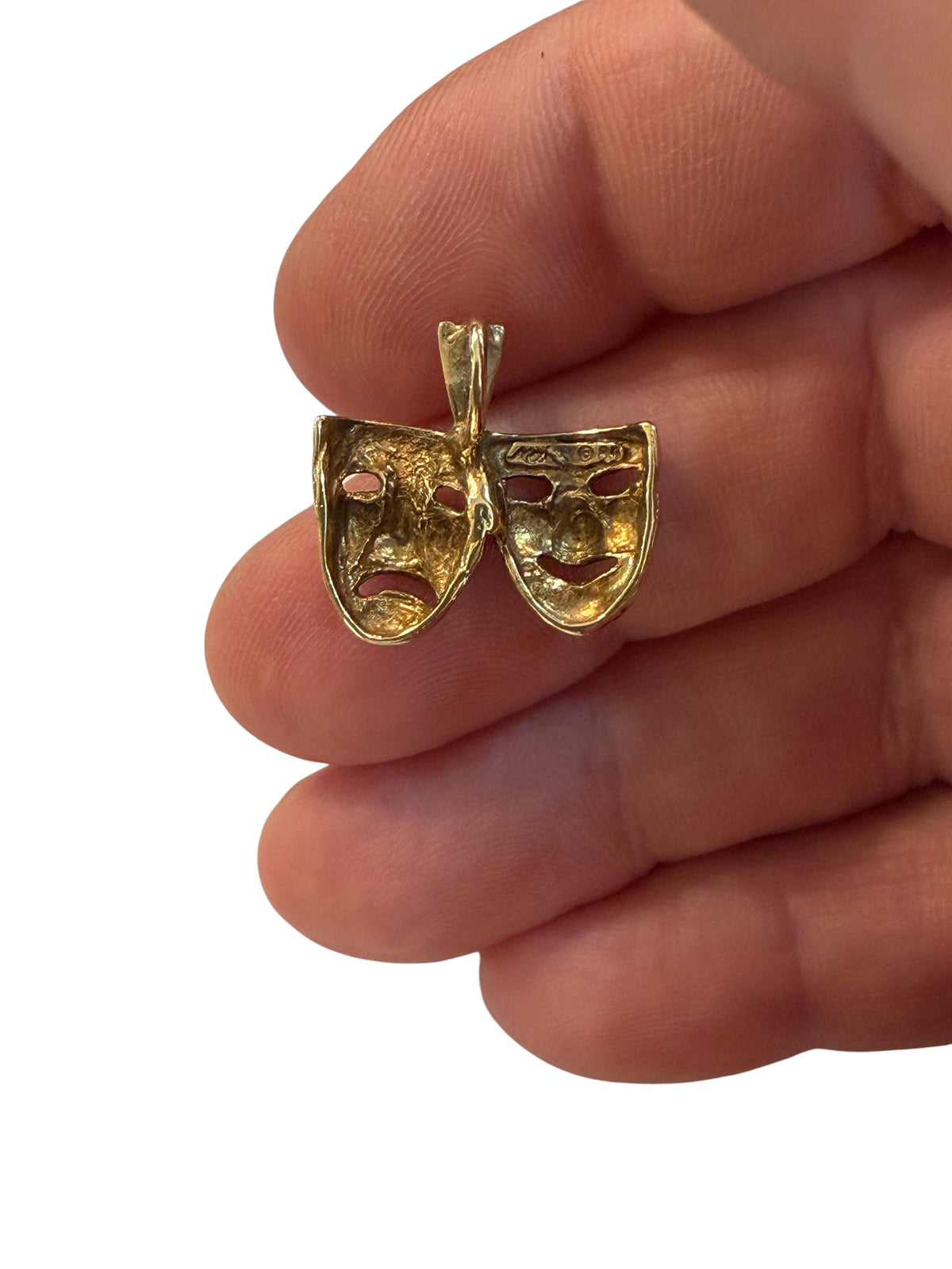 9ct vintage comedy and tragedy mask charm / pendant circa 1989 Birmingham 1.9g