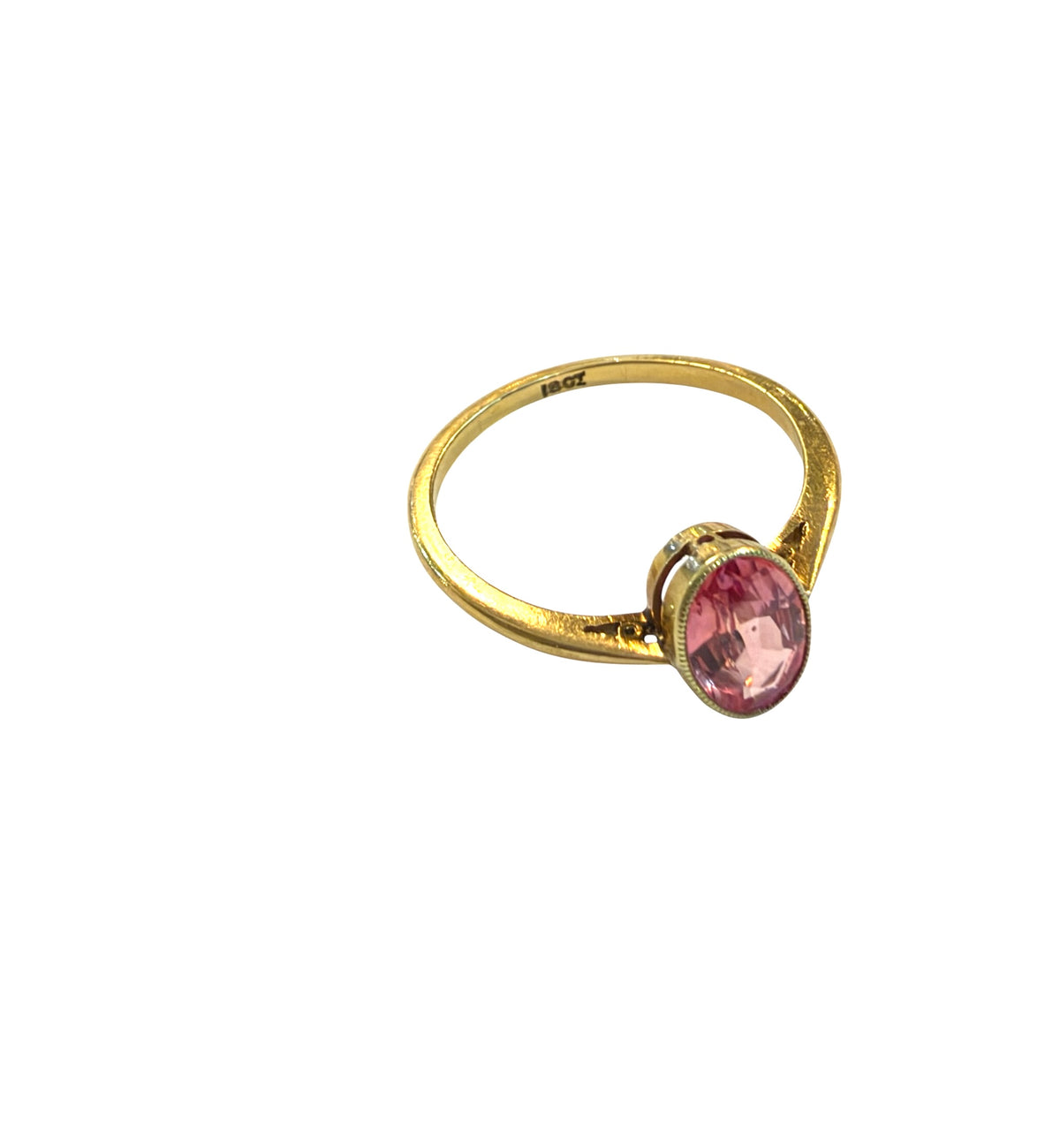 18ct vintage pink sapphire ring, 1ct sapphire, set in yellow gold ring size M1/2