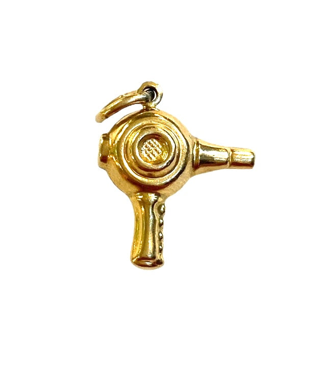 9ct yellow gold hair dryer charm / pendant. Hollow