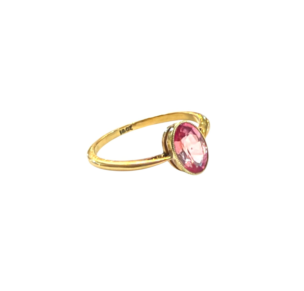 18ct vintage pink sapphire ring, 1ct sapphire, set in yellow gold ring size M1/2
