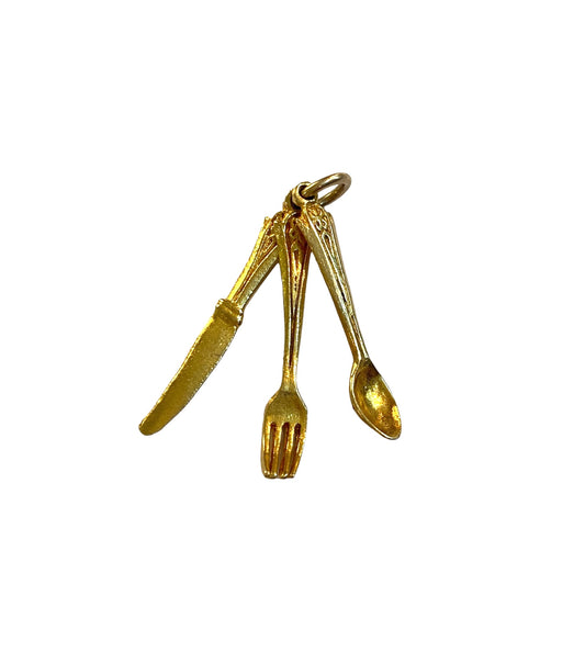 9ct vintage knife fork and spoon charm. ideal foodie gift circa 1971