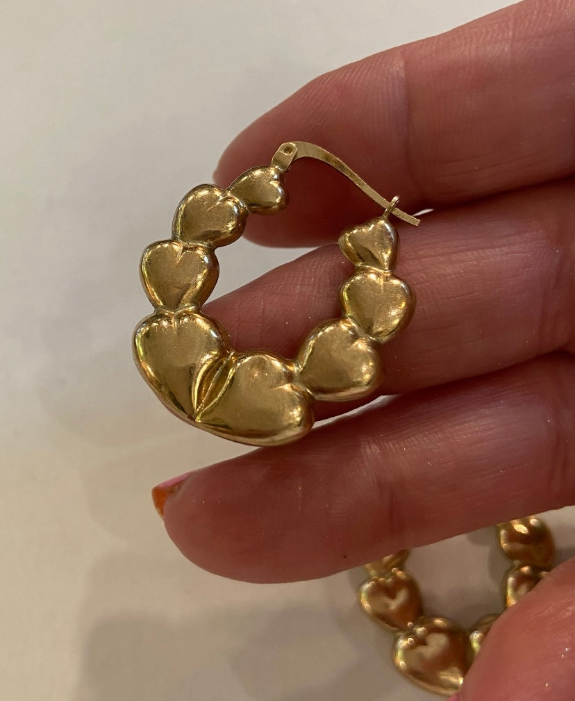 9ct vintage hoop earrings with heart shapes
