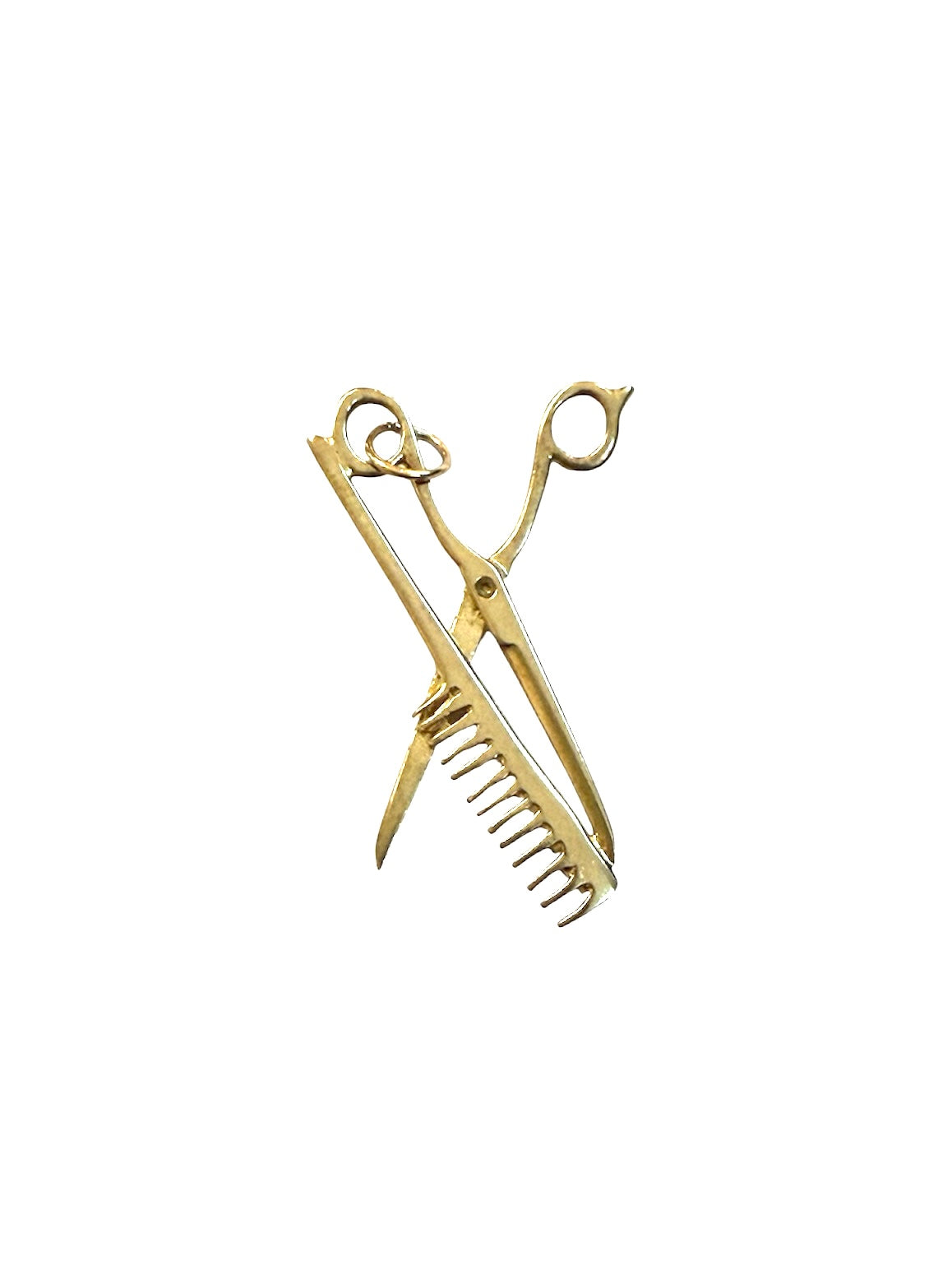 9ct vintage scissor and comb charm / pendant circa 1993 , maker OJ 2.43g