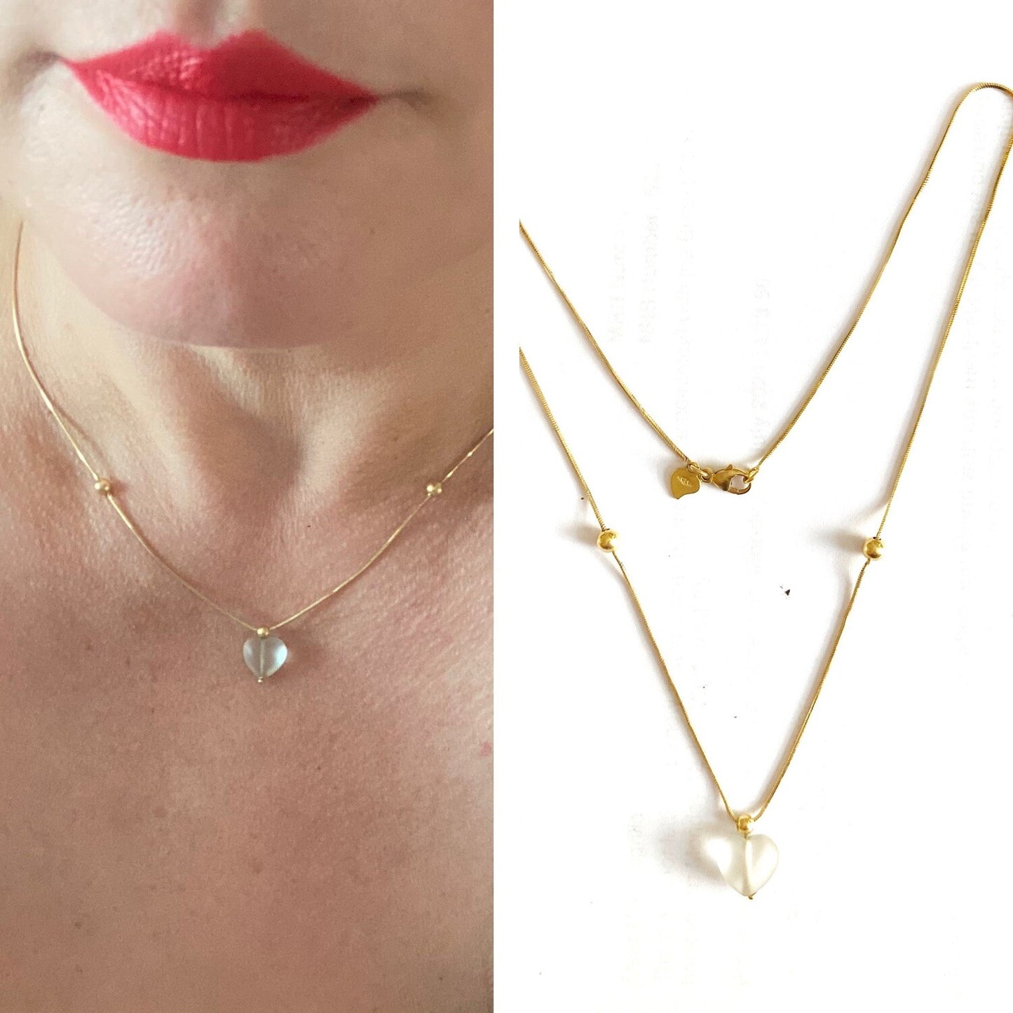 18ct gold vintage crystal heart necklace