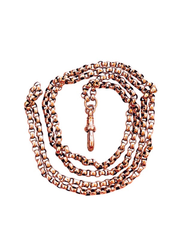 9ct vintage ROSE gold belcher chain 29 inches with dog clip 13.71g