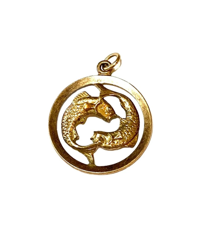 9CT VINTAGE LARGE PISCES PENDANT CHARM CIRCA 1978