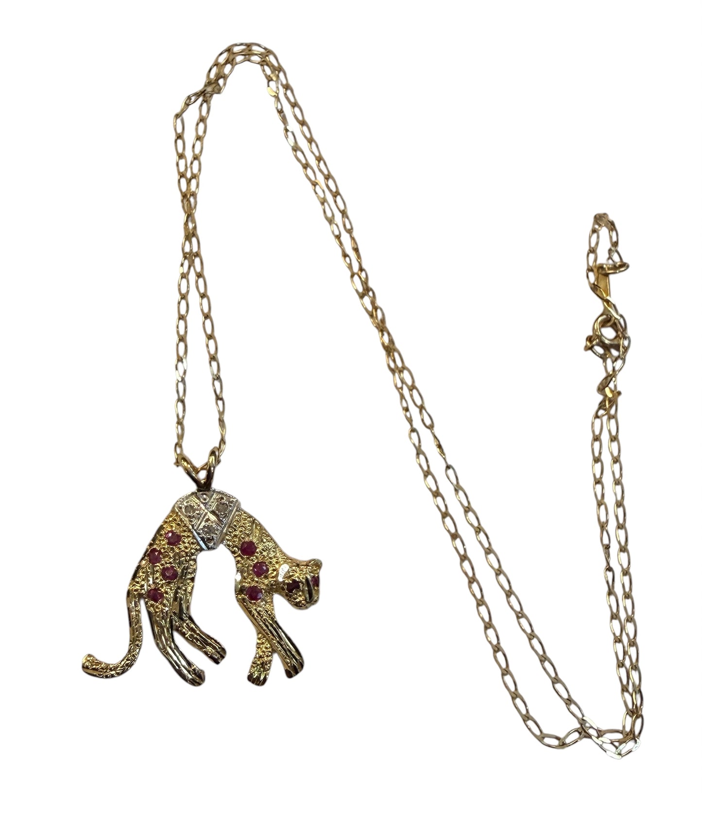 9ct vintage leopard pendant on 16 inch chain circa 1989