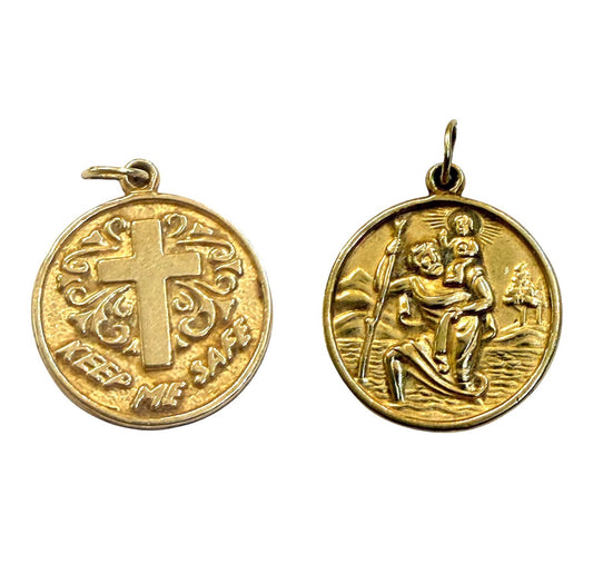 9ct st christopher charm / pendant with keep me safe on the reverse.