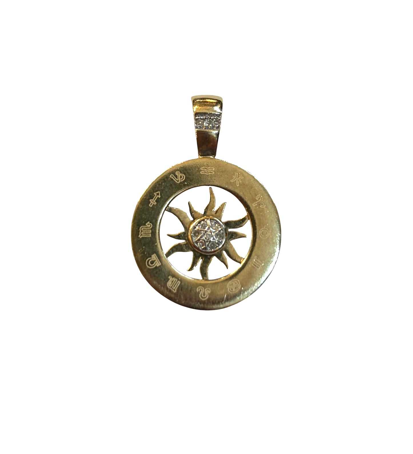 9ct vintage astrology pendant / charm with diamond sun 2.69g