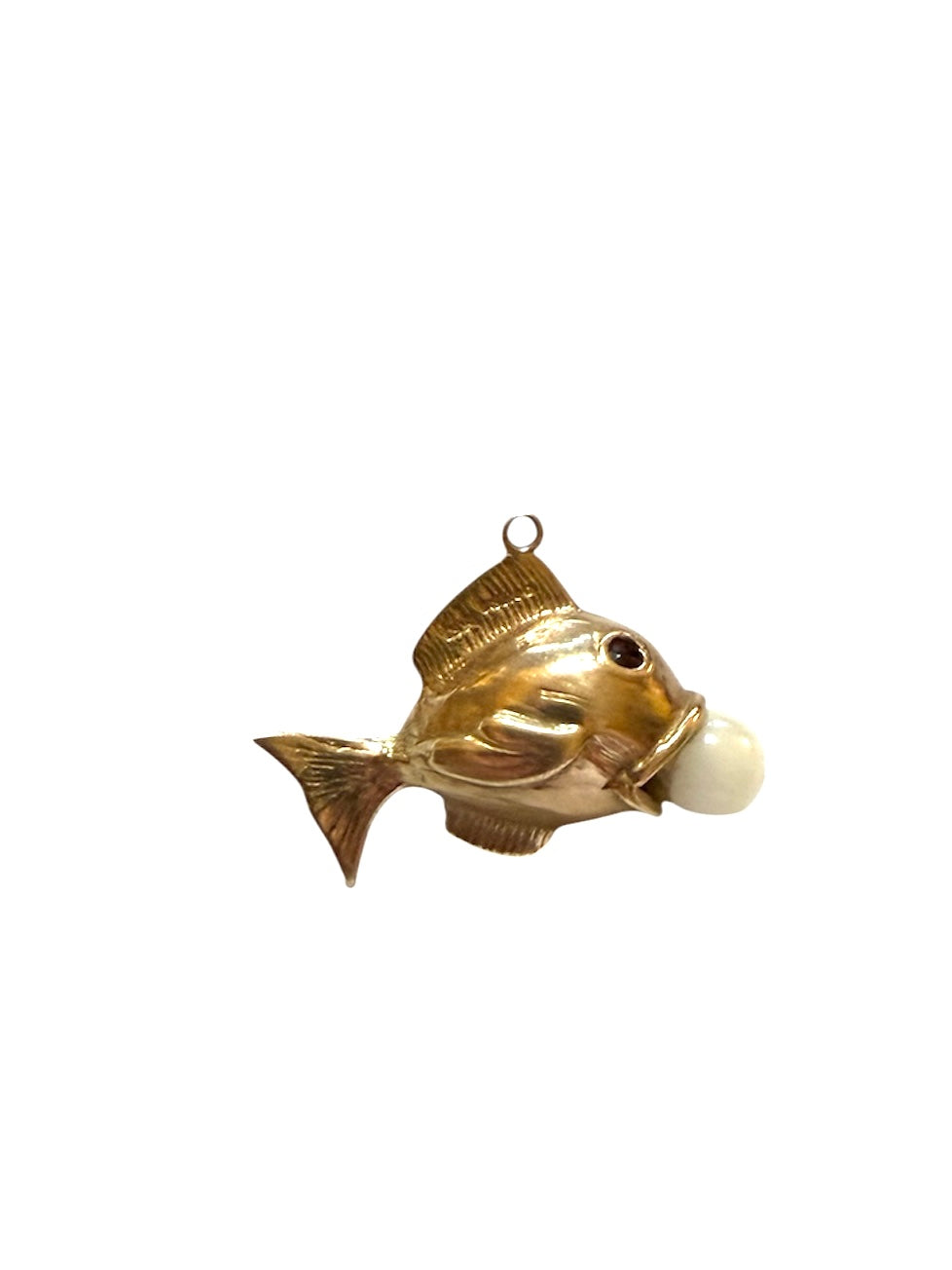 9ct vintage fish charm with imitation pearl in its mouth circa 1966 London 5.75g