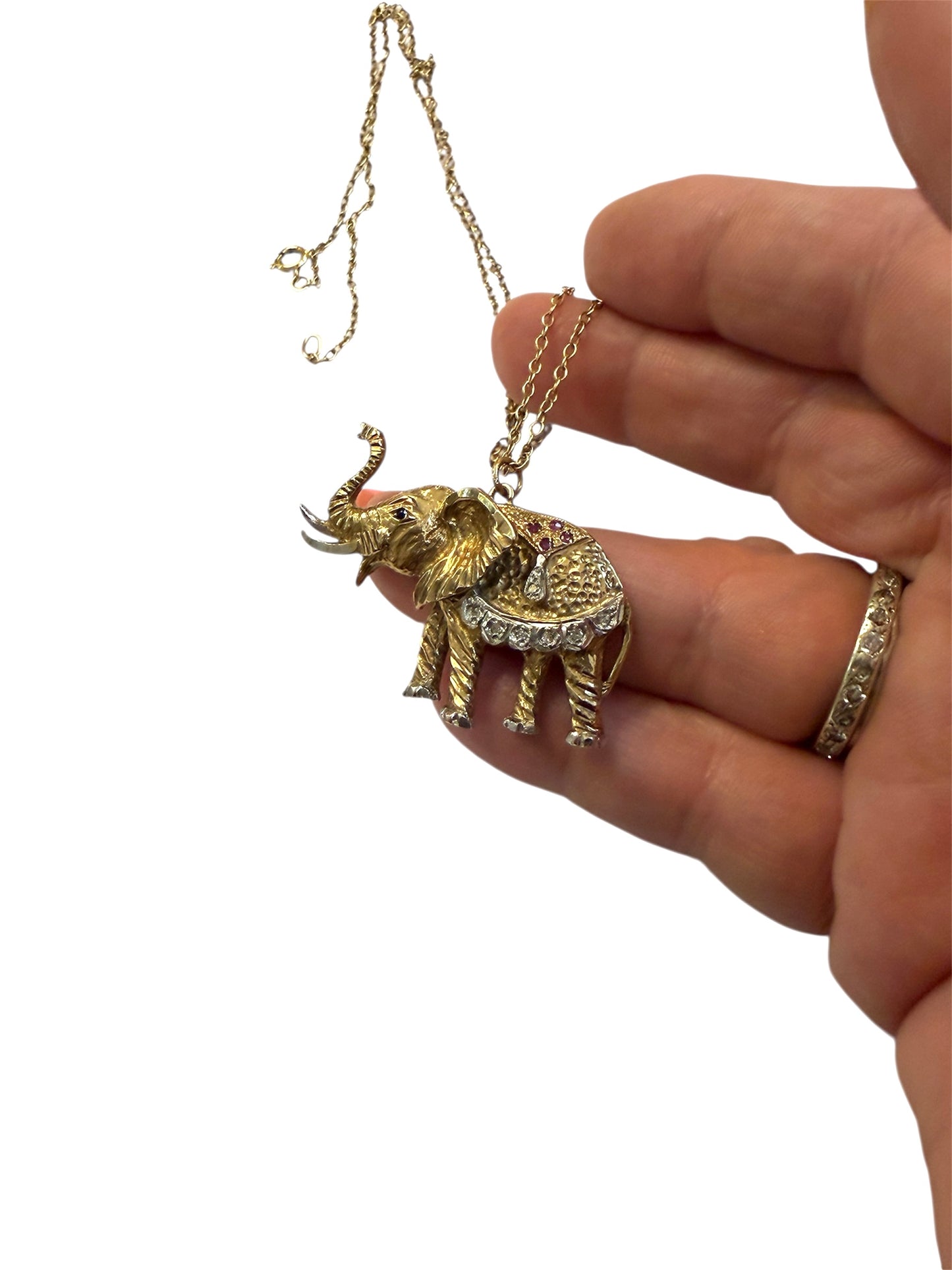 9ct vintage elephant pendant with Gem stones circa 1989