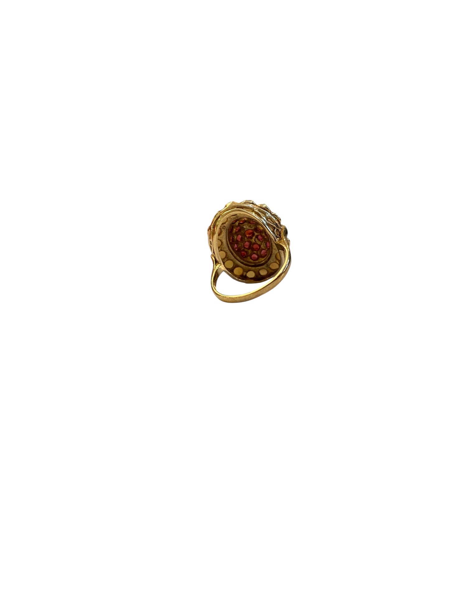 9ct vintage coctail ring with garnets and pearls size L
