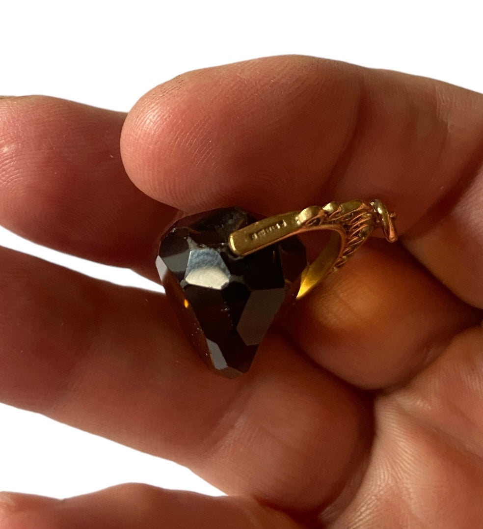 9ct vintage large spinner smokey quartz circa 1964