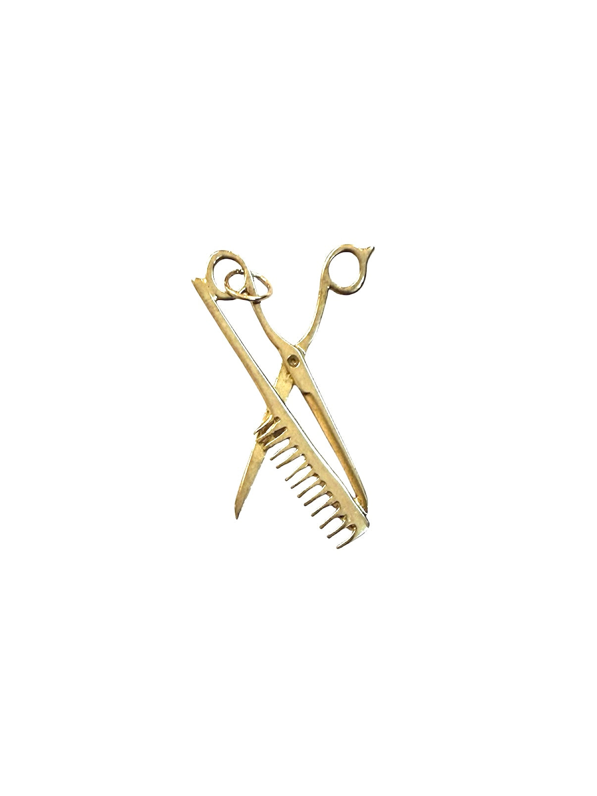 9ct vintage scissor and comb charm / pendant circa 1993 , maker OJ 2.43g