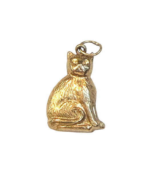 9ct vintage cat charm, sitting cat, hollow 0.83g
