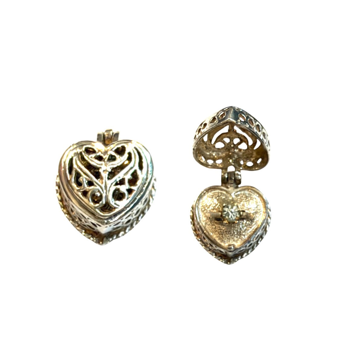 vintage silver 925 heart box charm with ring inside . 4.0g