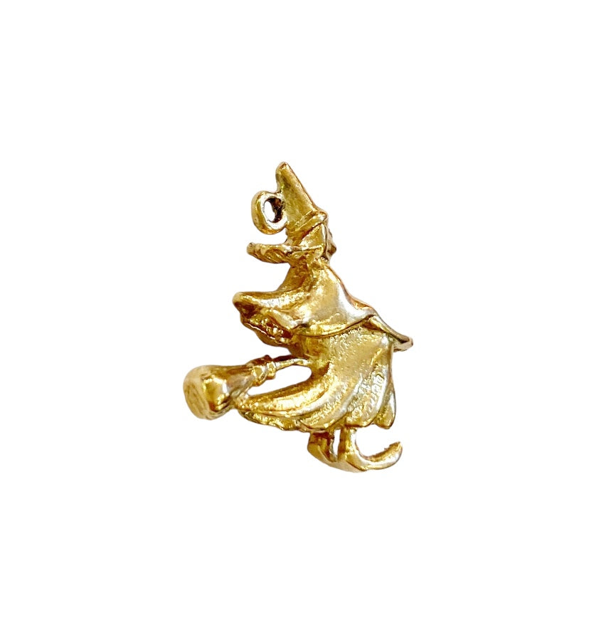 9ct vintage witch on broom charm circa 1969