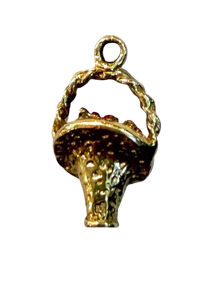 9ct vintage basket of flowers charm. 2.54g