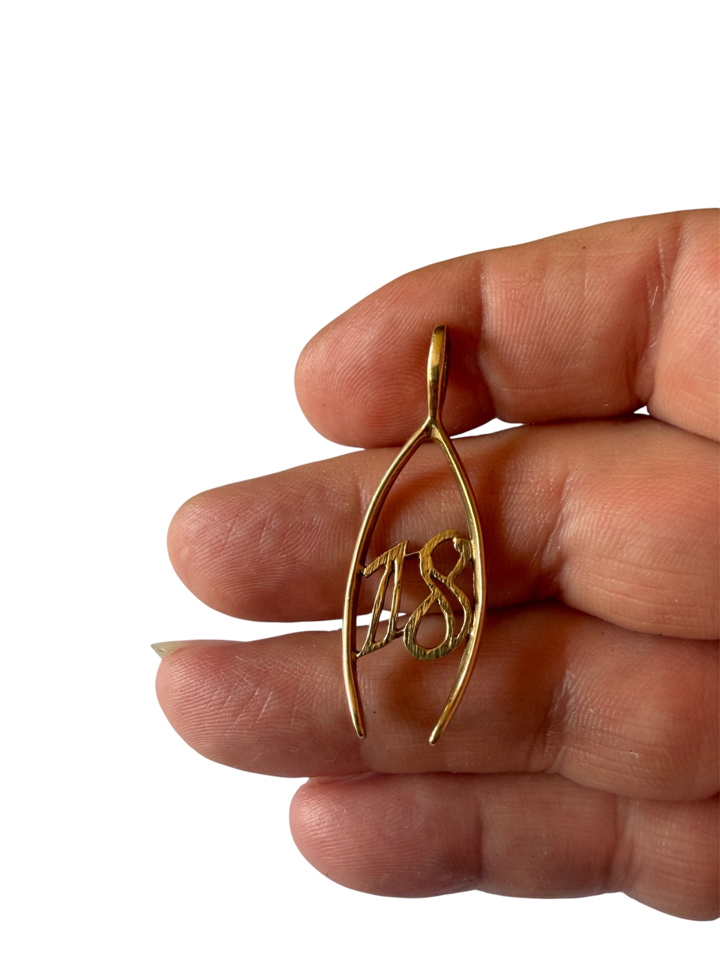9ct vintage 18 wishbone charm / pendant circa 1989 2.74g