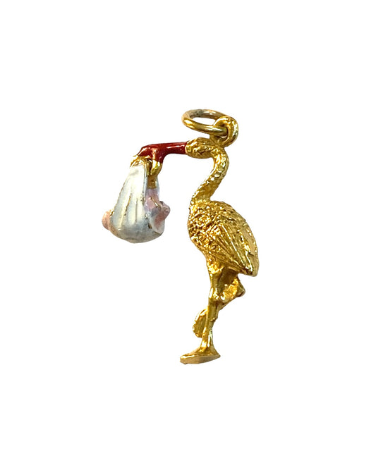 9ct vintage stork and baby charm by Georg jensen  circa 1973