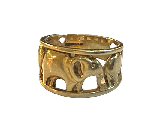 9ct pre loved Elephant ring yellow gold size L 1/2 4.3g