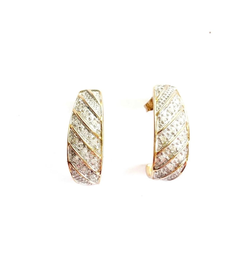 9ct 375 pre owned yellow gold and diamond half hoop earrings