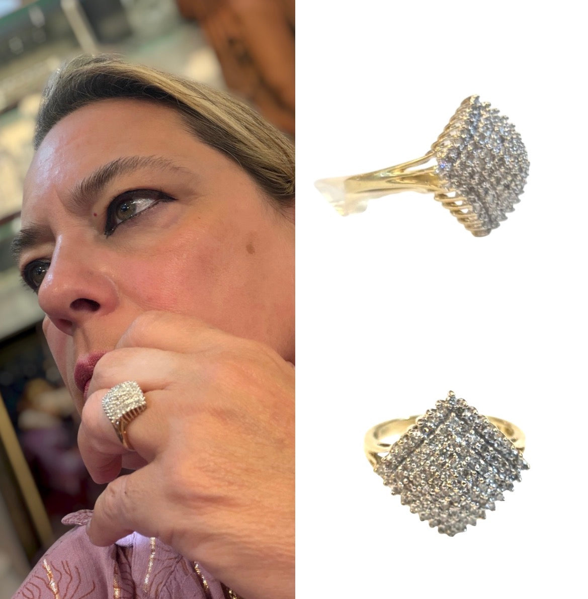 9ct vintage diamond cluster ring, diamond shape, size L
