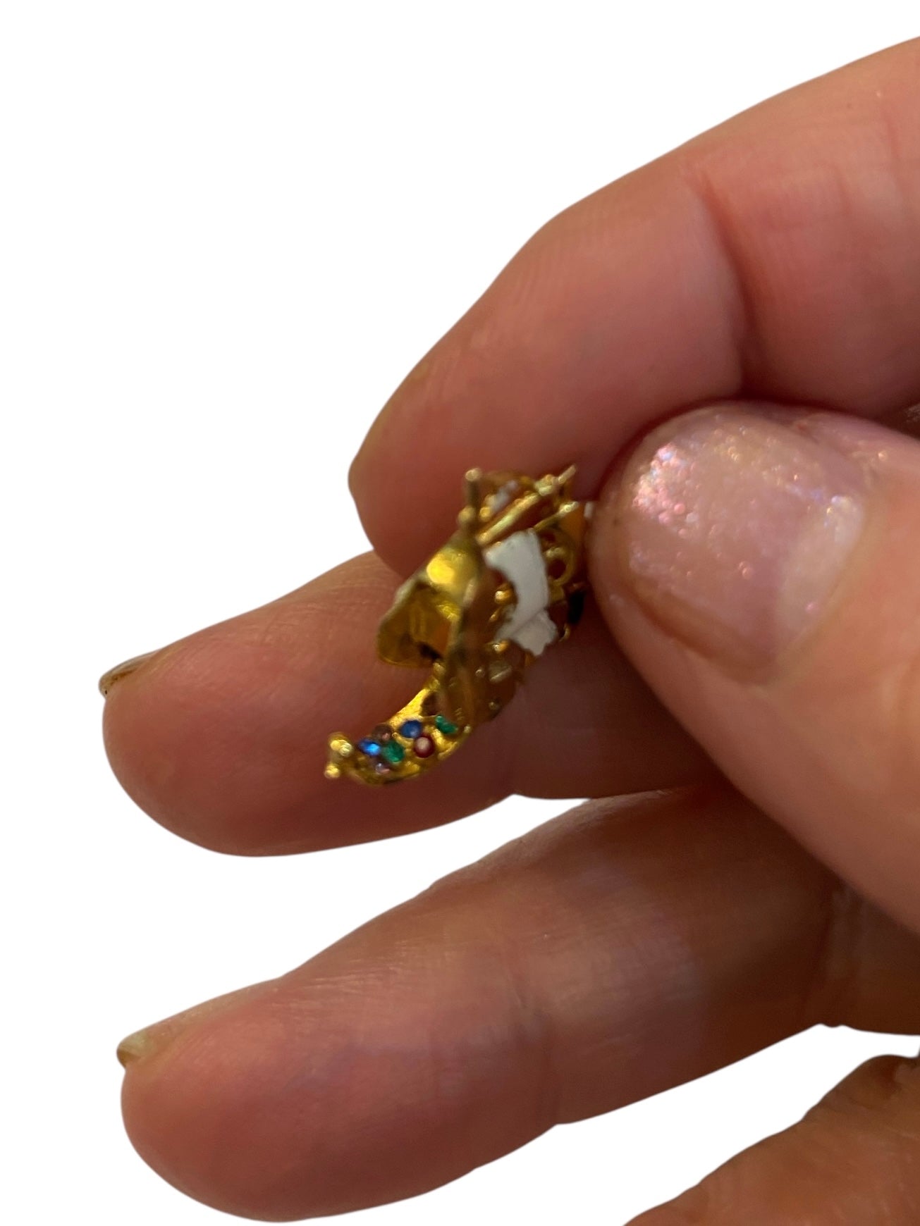 9ct vintage pirate ship charm with jewels circa 1970s