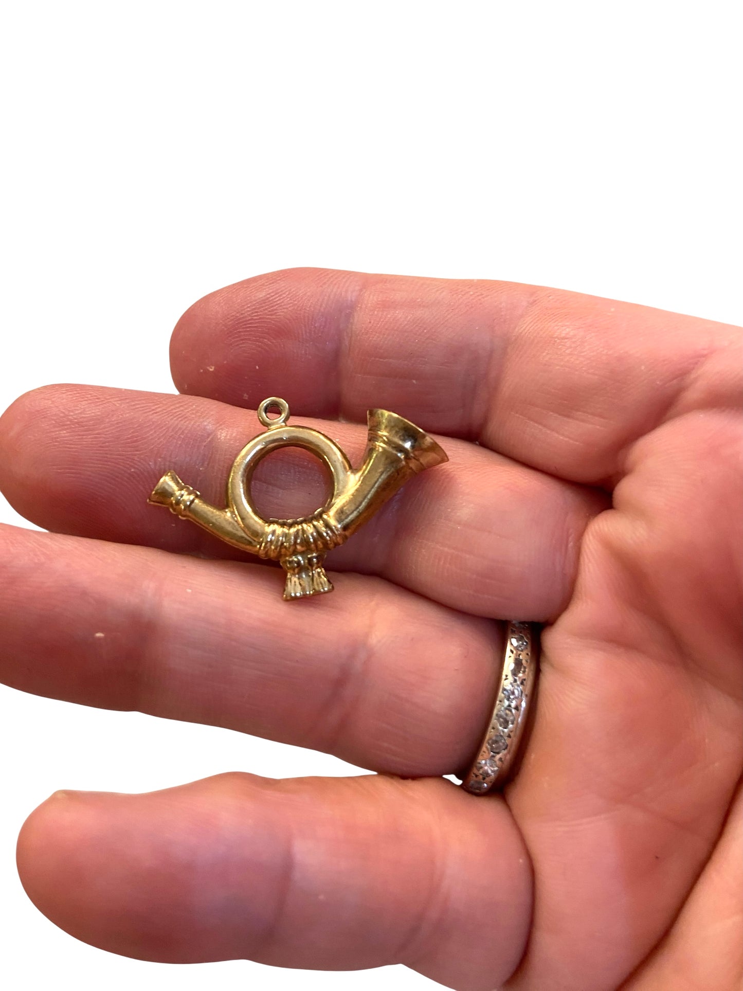 9ct vintage french hunting horn / bugle charm circa 1973