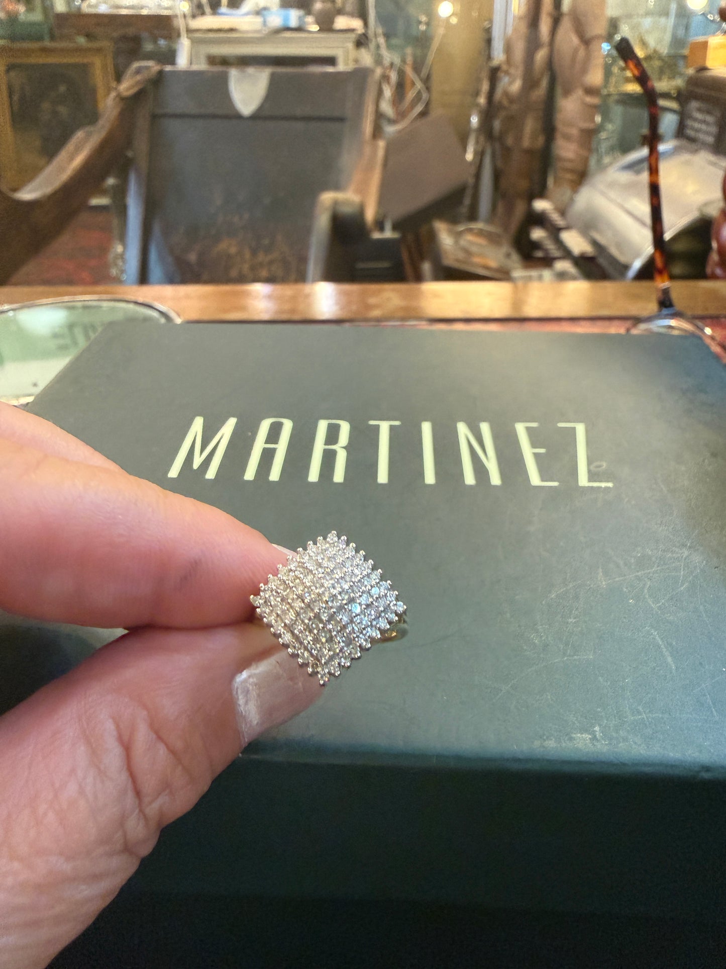 9ct vintage diamond cluster ring, diamond shape, size L