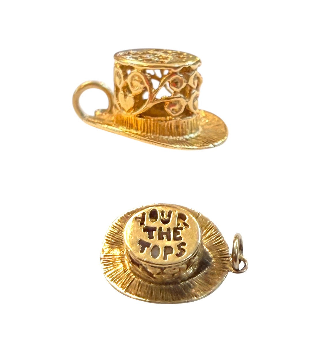 9ct vintage topo hat charm, 'you'r the tops' circa 1975 2.22g