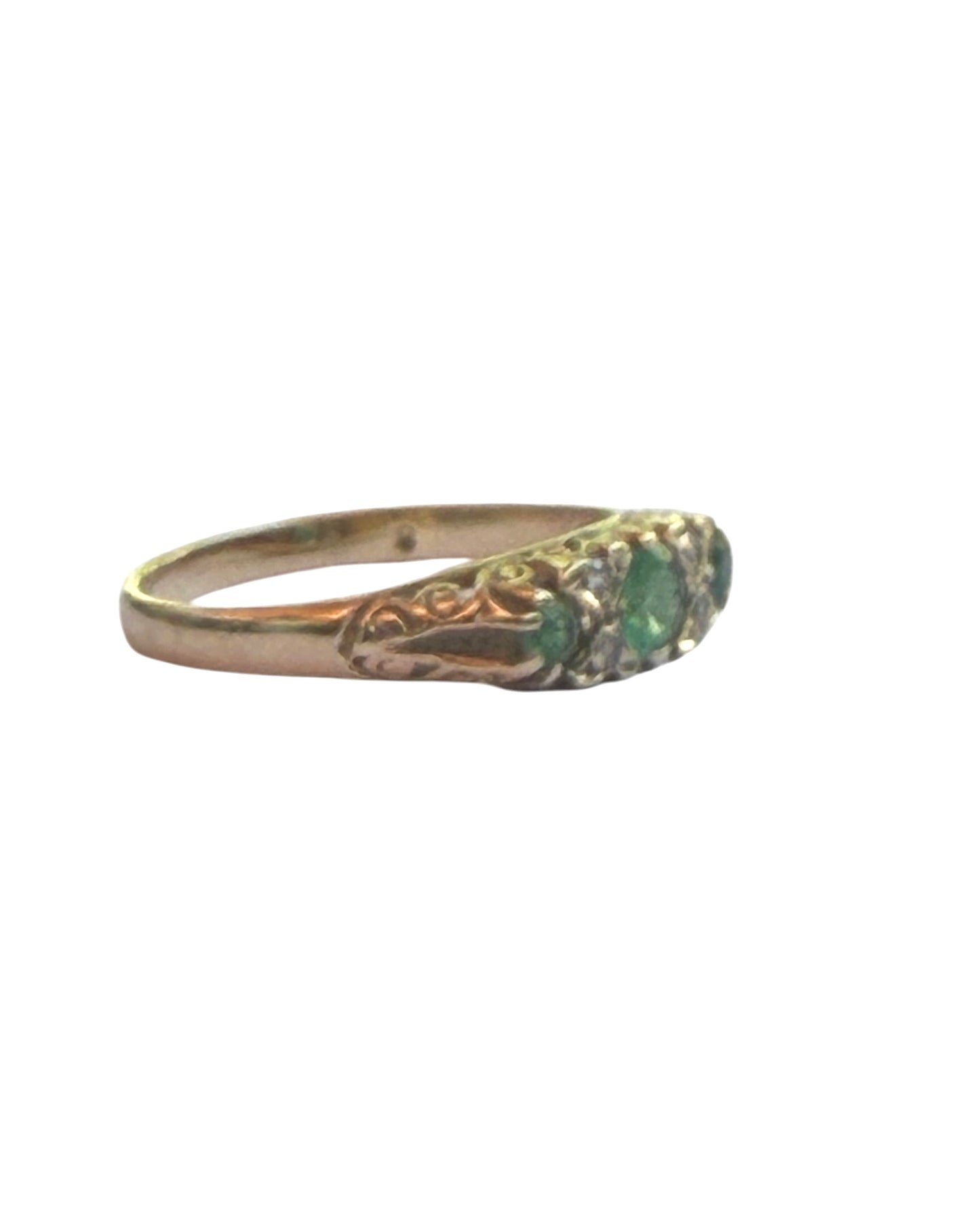 9ct vintage boat shape emerald and diamond ring size L 1/2
