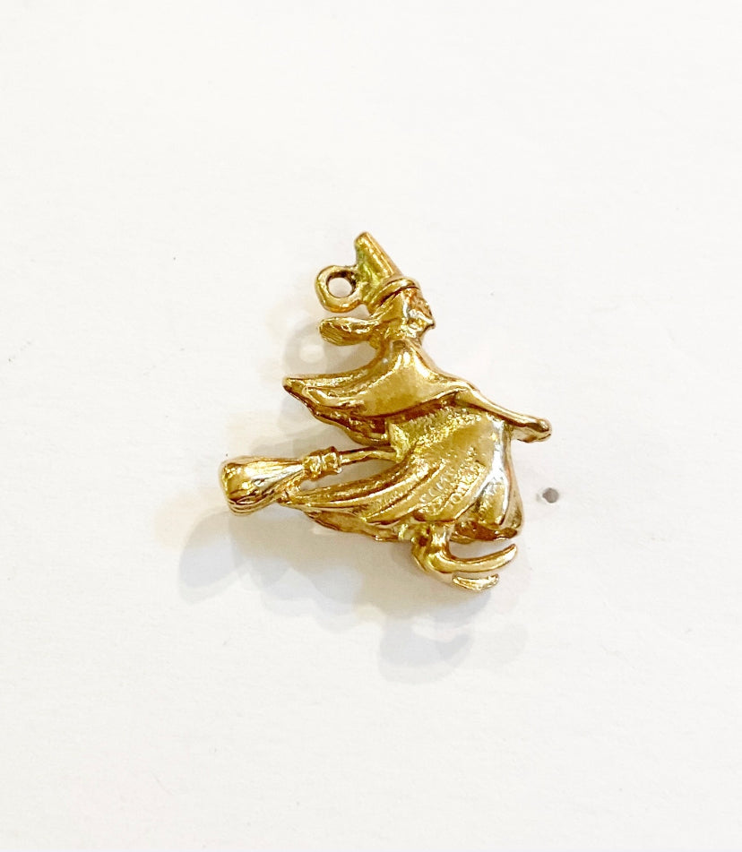 9ct vintage witch on broom charm circa 1969