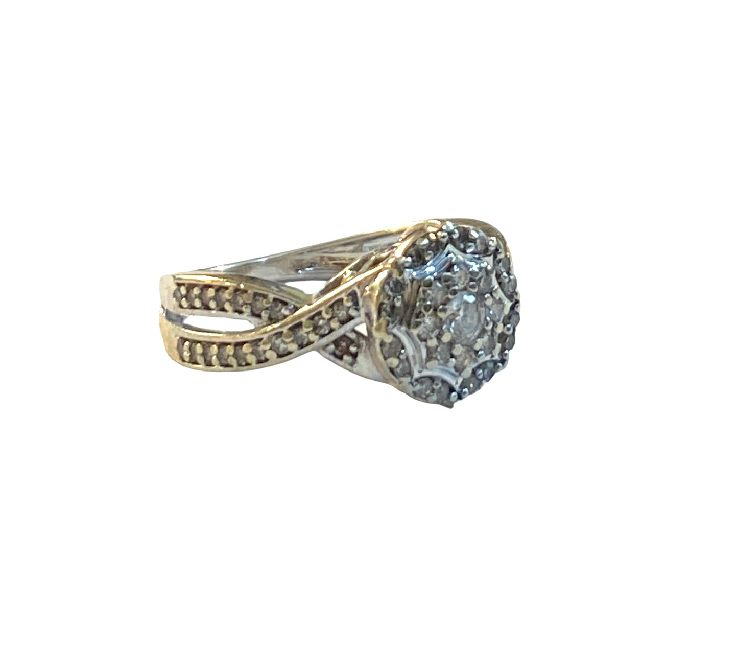 9ct preowned white gold diamond ring with 0.50ct diamonds size K