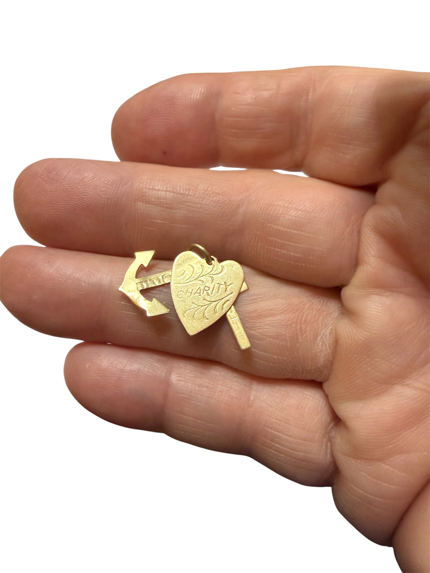 9ct vintage faith hope and charity charm / pendant circa 1978 1.34g