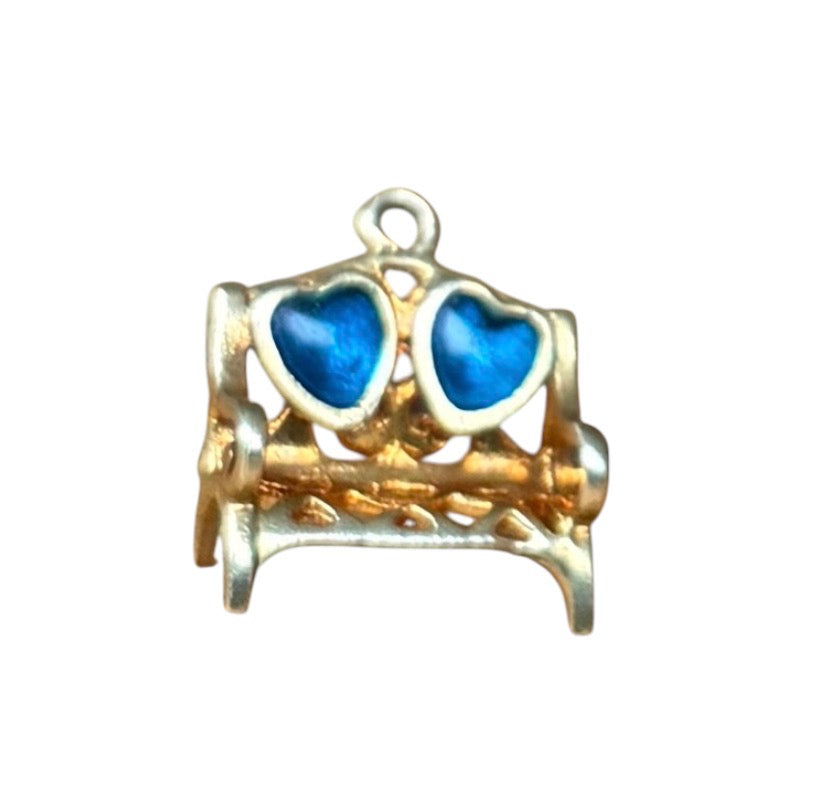 9ct vintage bench charm with tow hearts. circa 1977 1.89g by RP