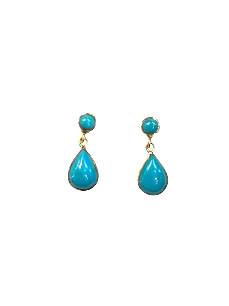 9ct vintage turquoise drop earrings . small
