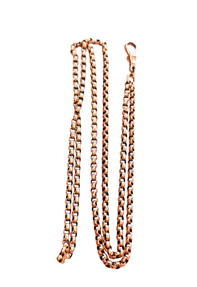 9ct vintage ROSE gold belcher chain 29 inches with dog clip 13.71g