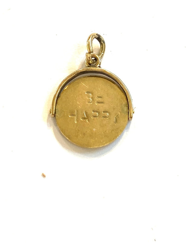 9ct vintage 'BE HAPPY' spinner charm rare
